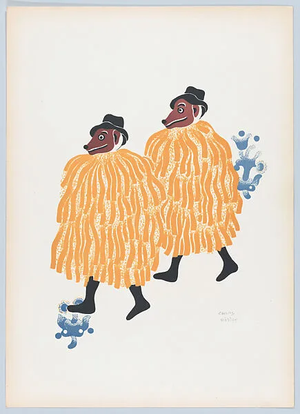 Two men in costume and wearing masks from Huixquilucan at the fiesta of the Huehuenches, from the portfolio 'Carnival in Mexico' — Carlos Mérida|Talleres Gráficos de la Nación, Mexico, D.F.