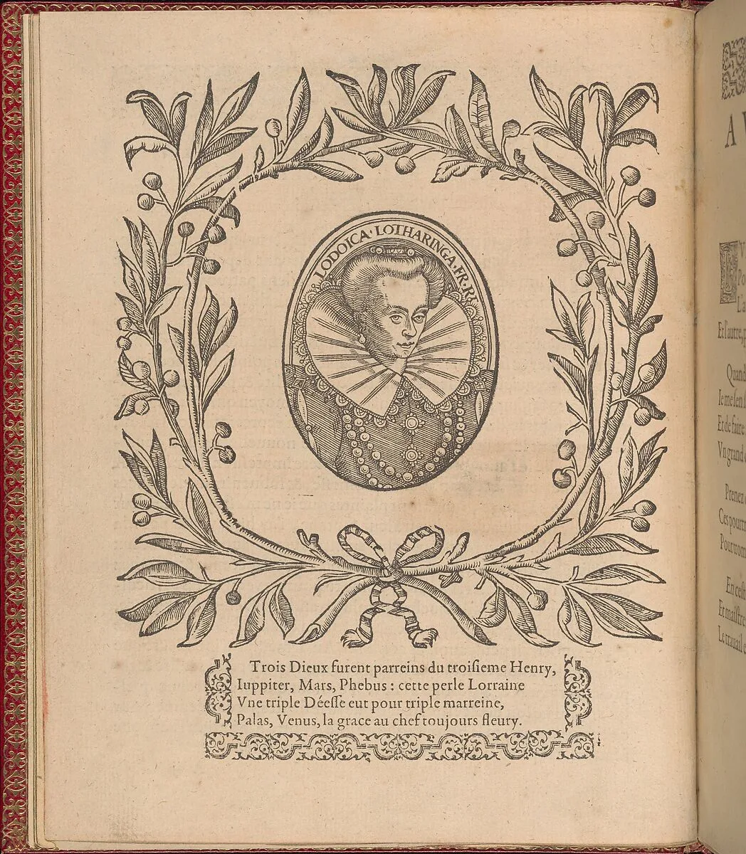 Les Singuliers et Nouveaux Portraicts... page 2 (verso) — Jean Le Clerc|Henri III, King of France and Poland|Louise de Lorraine-Vaudemont|Chambolle-Duru|Federico de Vinciolo