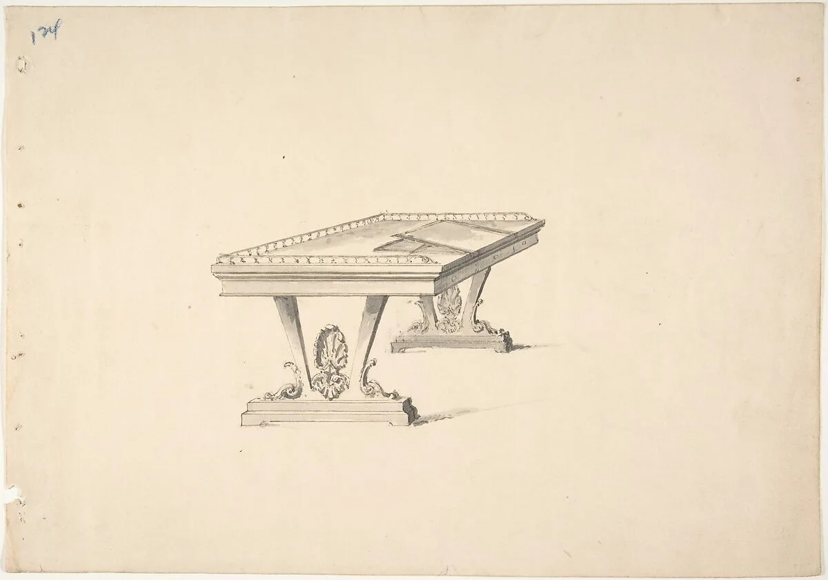 Design for a Work Table with a Railing — Anonymous, British, 19th century