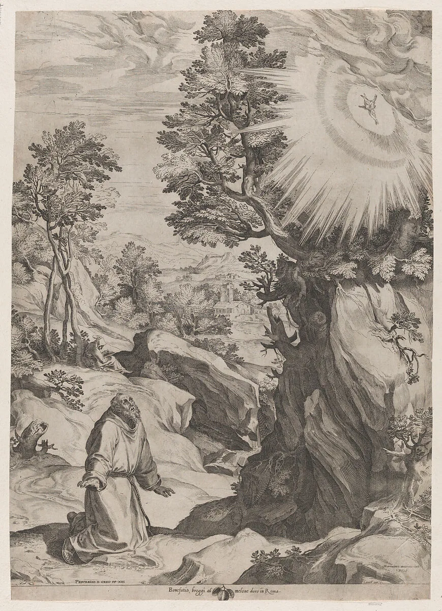 St Francis Penitent in the Wilderness — Cornelis Cort|Girolamo Muziano|Bonifazio Breggio