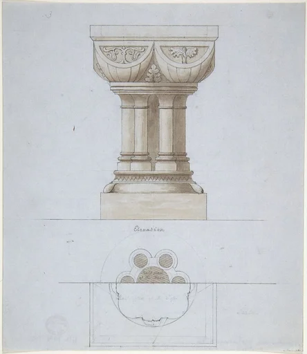 Romanesque Style Font and Plan (recto); One Font (verso)
