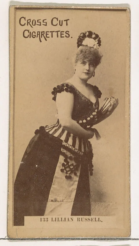 Card Number 133, Lillian Russell, from the Actors and Actresses series (N145-2) issued by Duke Sons & Co. to promote Cross Cut Cigarettes — W. Duke, Sons & Co.