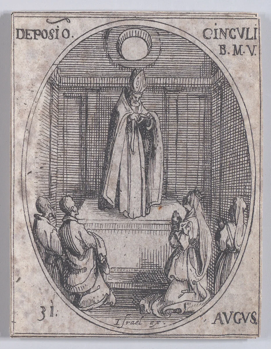 Fête à la Sainte Vierge (Celebration of the Blessed Virgin), August 31st, from "Les Images De Tous Les Saincts et Saintes de L'Année" (Images of All of the Saints and Religious Events of the Year) — Jacques Callot|Israël Henriet