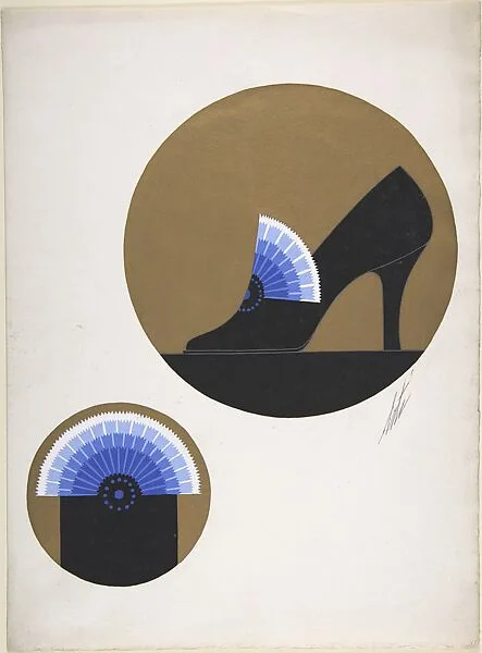 Black Pump with Blue Fan for Delman's Shoes, New York — Erté (Romain de Tirtoff)
