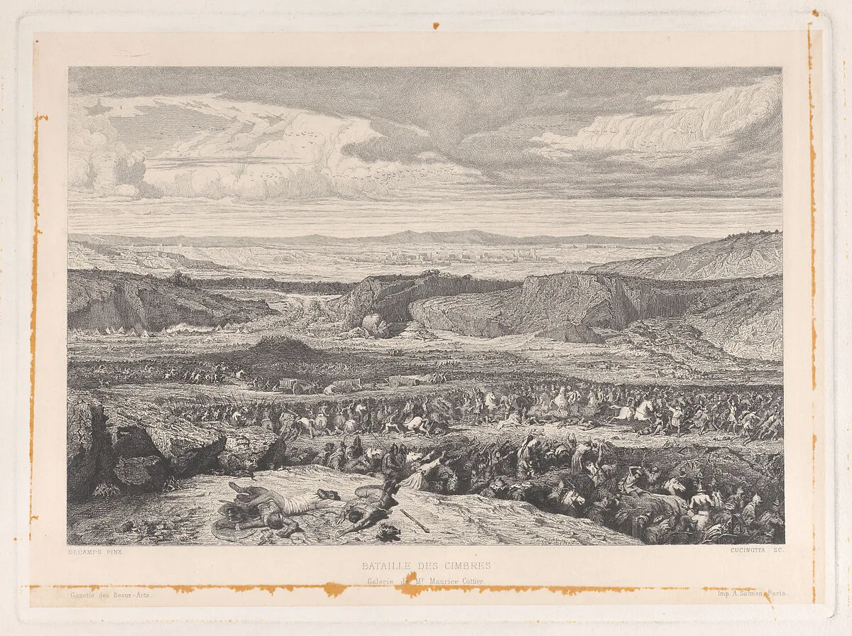Bataille des Cimbres, from "Gazette des Beaux-Arts" — Saro Cucinotta|Alfred Salmon|Gazette des Beaux-Arts|Alexandre-Gabriel Decamps