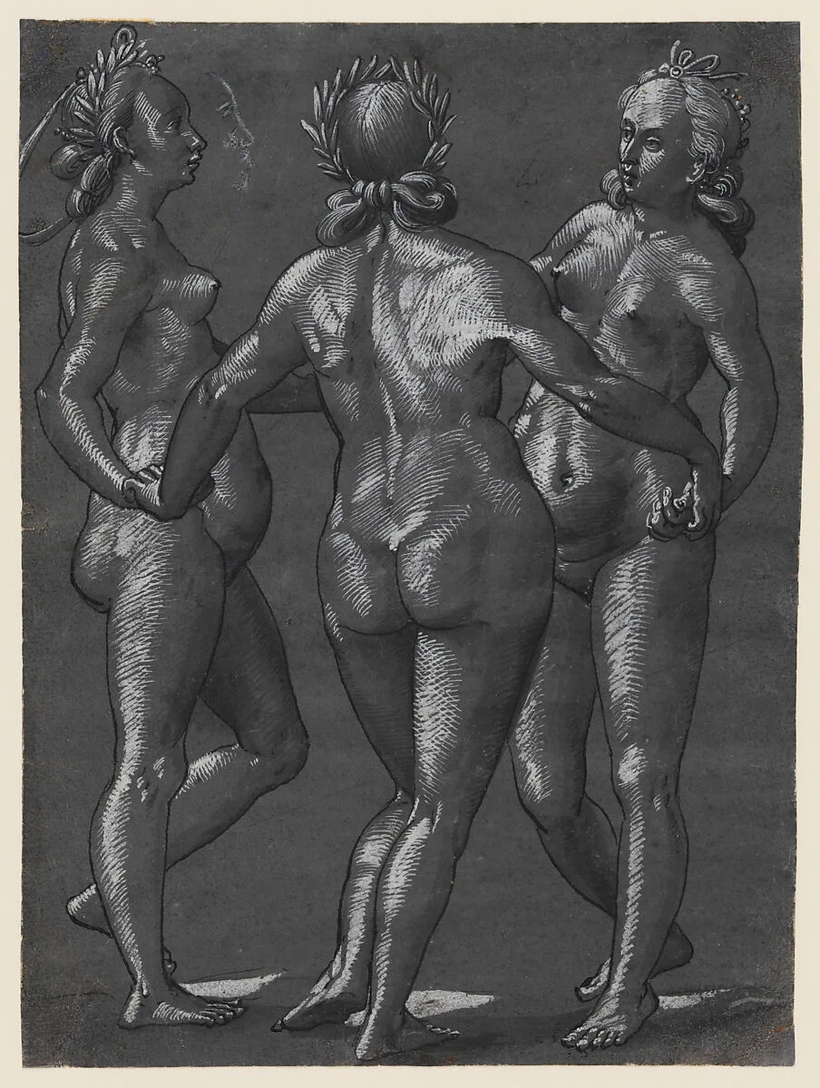 The Three Graces (recto); Four putti engaging in various activities (verso) — Christoph Murer