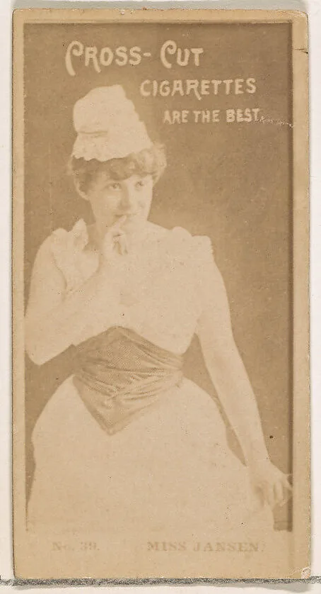 Card Number 39, Marie Jansen, from the Actors and Actresses series (N145-2) issued by Duke Sons & Co. to promote Cross Cut Cigarettes — W. Duke, Sons & Co.