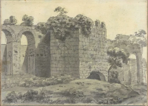 Roman Ruins Including an Arched Aqueduct and Tower (Smaller Italian Sketchbook, leaf 2 recto)