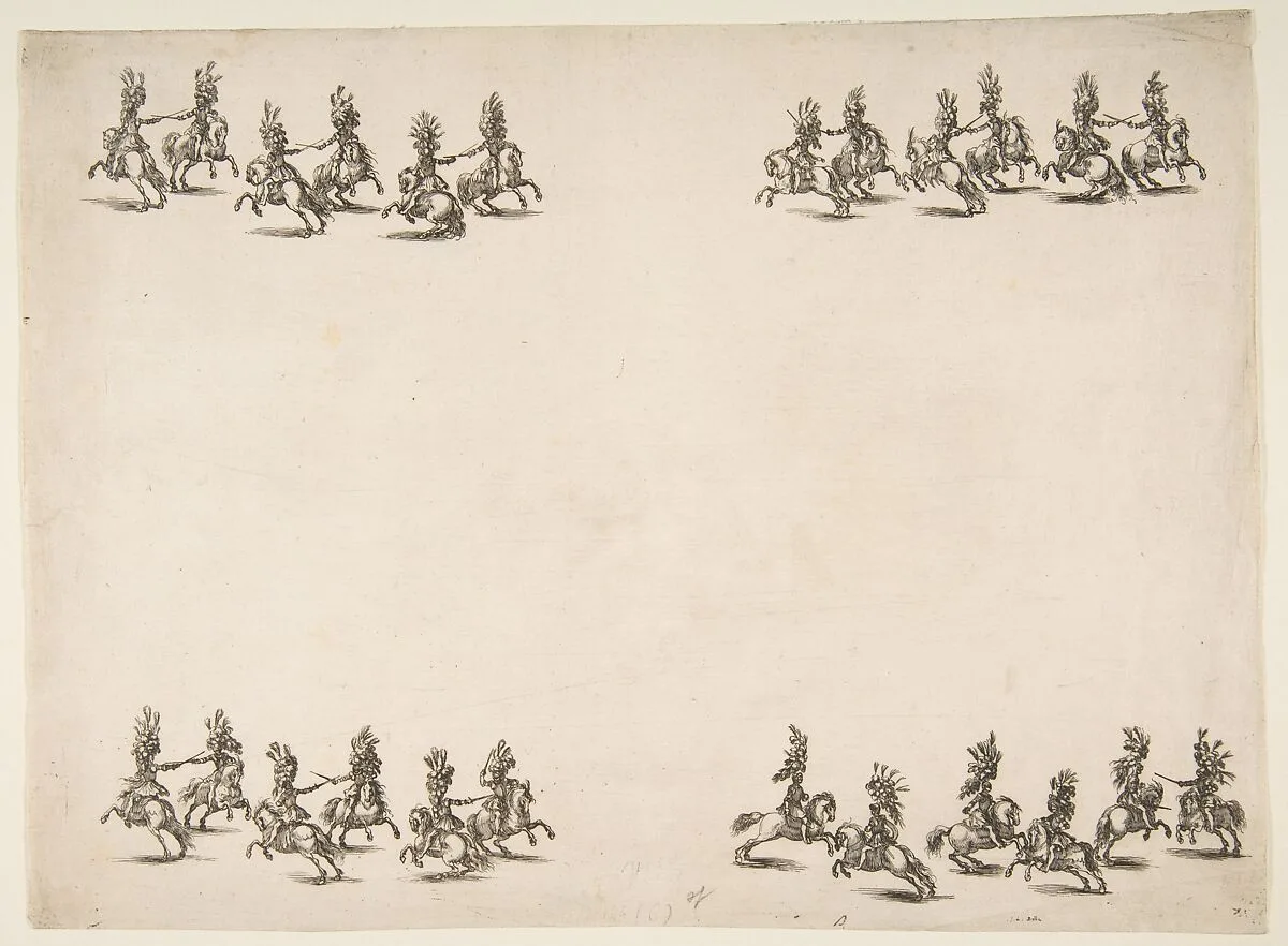 Twenty-four Cavaliers Battle with Swords in Four Groups — Stefano della Bella