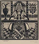 A man seated a table 'La Mancerina', from the portfolio '15 Grabados en madera' (Madrid 1929) — Gabriel Fernández Ledesma