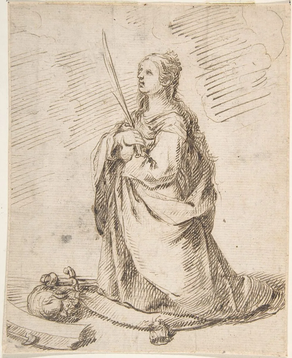 Kneeling Figure of Saint Catherine of Alexandria — Anonymous, Spanish, School of Seville, 17th century