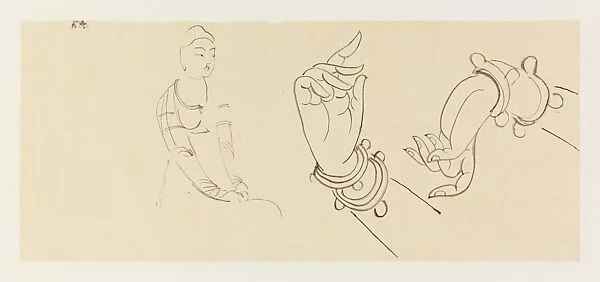 現代 謝稚柳 敦煌寫生雜畫 鏡片|Hands and donor figure — Xie Zhiliu