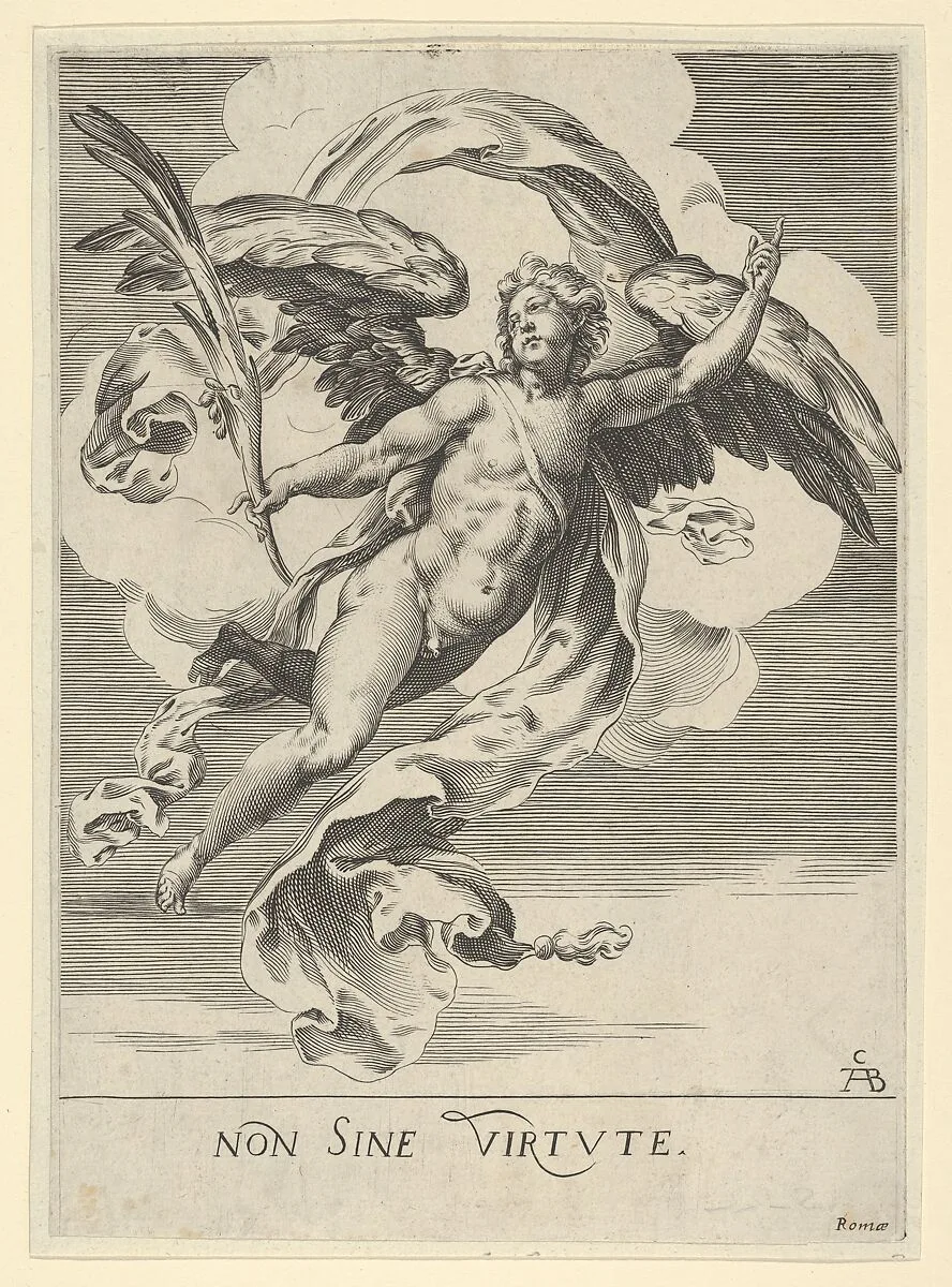 Winged angel holding a palm in his right hand and with drapery behind him — Cherubino Alberti (Zaccaria Mattia)|Mariette