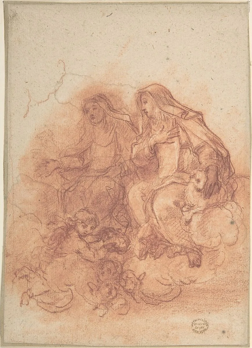 Saint Agnes and a Female Saint — Anonymous, Italian, Roman-Bolognese, 17th century