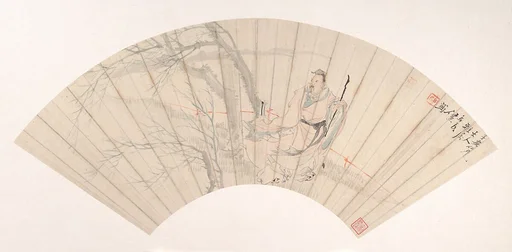 清 任薰 高士臨風 扇面|Scholar in the Wind