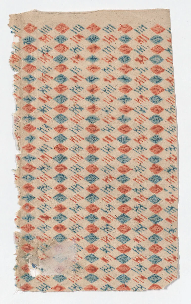 Sheet with overall blue and red diamond pattern — Anonymous