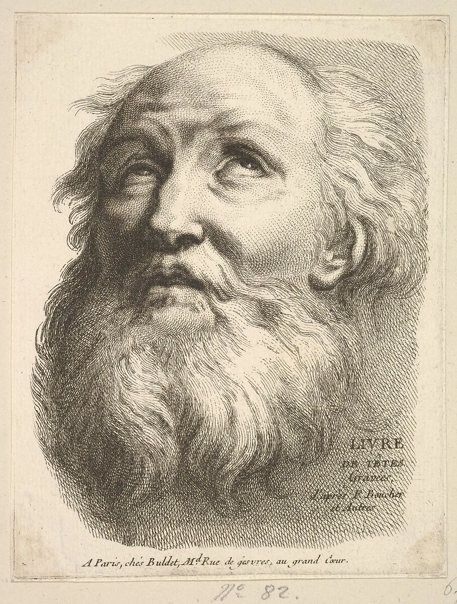 Frontispiece: Head of a Bearded Man, from "Livre de Têtes Gravées d'apres F. Boucher et Autres" (Book of Heads Engraved after F. Boucher and Others) — François Boucher|Anonymous, French, 18th century|Buldet|J. F. Poletnich