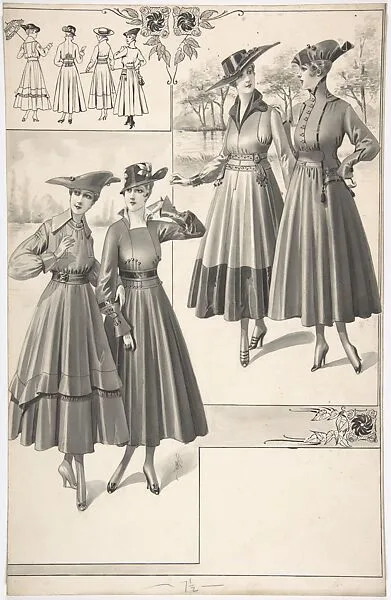 Designs for Four Women's Full-skirted Dresses — A. Foa
