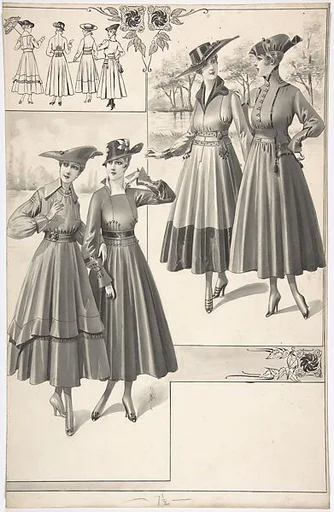 Designs for Four Women's Full-skirted Dresses