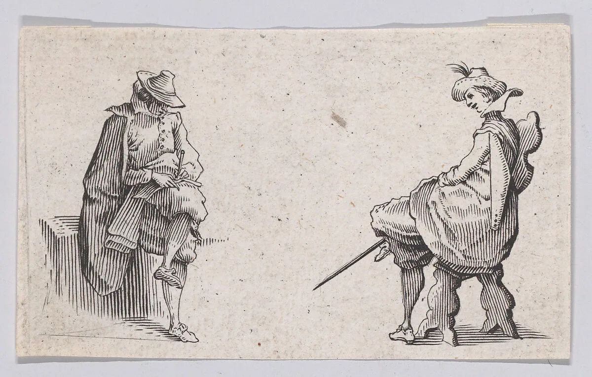 Reverse Copy of Les Deux Personnages Assis (The Two Seated People), from "Les Caprices" Series A, The Florence Set — Anonymous|Jacques Callot