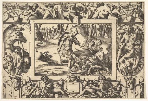 Jason Confronts the Dragon Guarding the Golden Fleece (Par tels assauts Jason va travaillant le fier dragon de nuit et jour veillant...), from "Jason and the Golden Fleece"