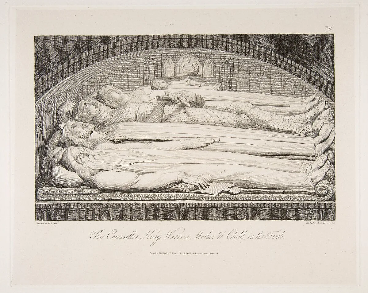 The Counsellor, King, Warrior, Mother & Child in the Tomb, from "The Grave," a Poem by Robert Blair — Robert Blair|Rudolph Ackermann, London|William Blake|Luigi Schiavonetti