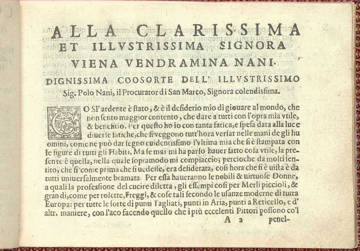 Corona delle Nobili et Virtuose Donne: Libro I-IV, page 2 (recto) — Cesare Vecellio