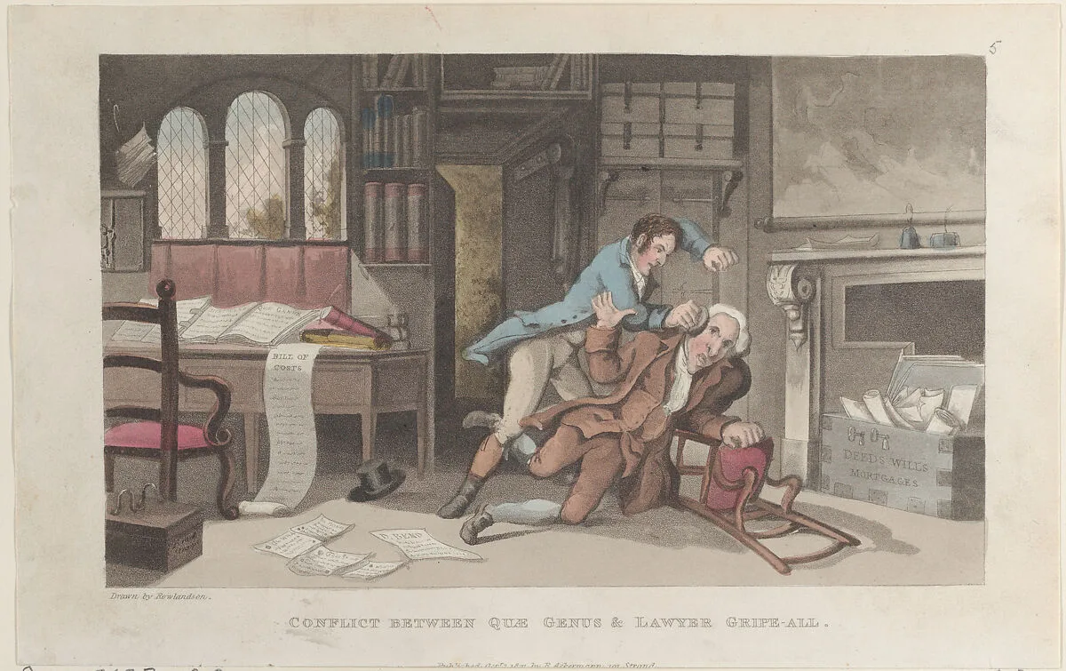 Conflict Between Quae Genus and Lawyer Gripe-all — J. Diggens|Rudolph Ackermann, London|William Combe|Thomas Rowlandson
