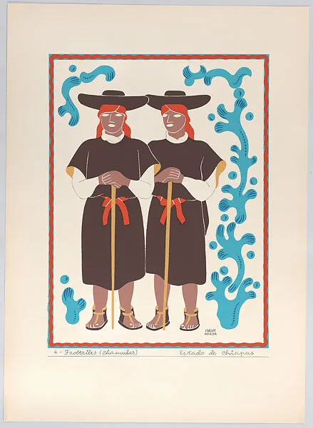 Plate 3: two Tzotzil women from the state of Chiapas, from 'Trajes regionales mexicanos' (regional Mexican dress) — Editorial Atlante|Carlos Mérida
