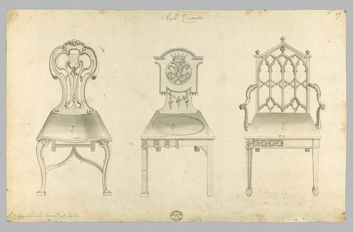 Hall Chairs, in Chippendale Drawings, Vol. I — Thomas Chippendale