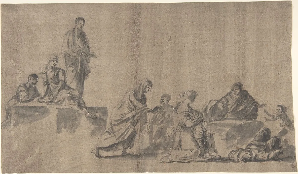 Figures Surrounding a Man Lying on the Ground; verso: A Group of Figures — Anonymous, German, 18th century|Bernhard Rohde