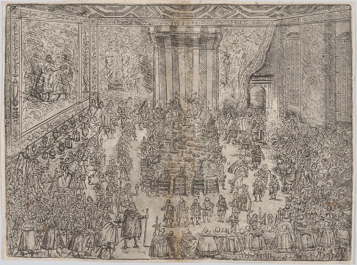 The Princely Meal (Die Fürstliche Mahlzeit), from a series depicting the wedding of Wolfgang Wilhelm, Duke of Pfalz-Neuberg, Pfalzgraf, and Magdalena, Duchess of Bavaria, in Munich, 1613 (Plate 7) — Wilhelm Peter Zimmermann