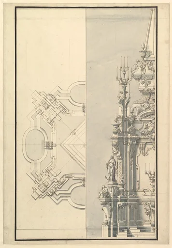 Half Ground Plan and Half Elevation for a Catafalque for a Queen of Sardinia