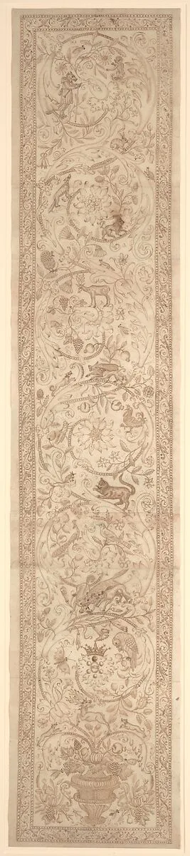 Cartoon for the embroidery of an orphrey bearing Medici arms combined with Arms of the House of Austria — Anonymous, Austrian, 17th century|Anonymous, Italian, 17th century