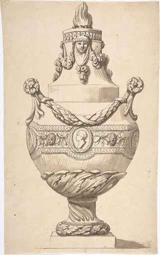 Urn with Acanthus Base and Flambeaux Top