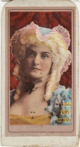 Actress wearing blonde curled wig and pink ruffled bonnet, from the Actresses series (T176) issued by Sweet Caporal Cigarettes — Kinney Brothers Tobacco Company