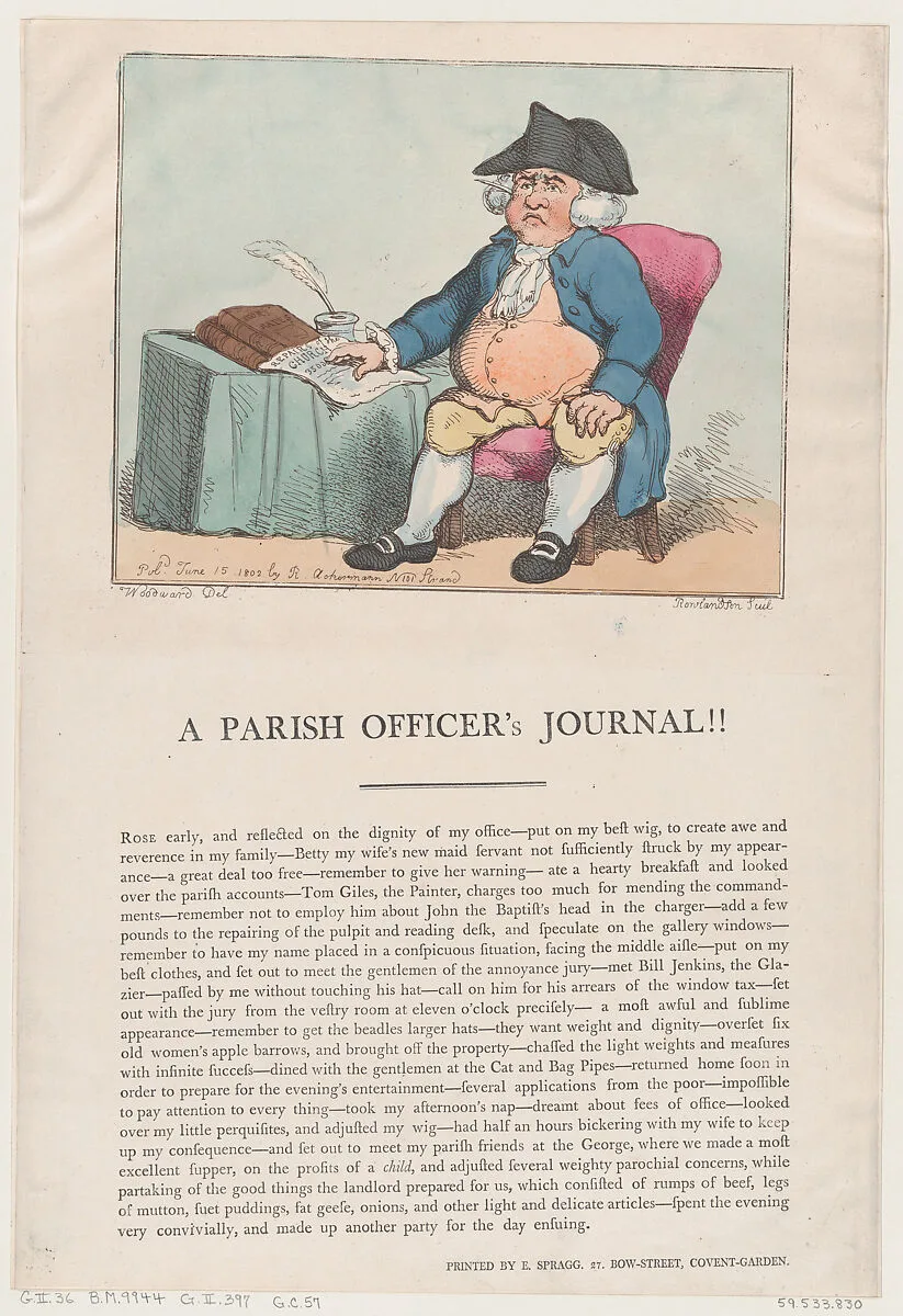 A Parish Officer's Journal!! — Thomas Rowlandson