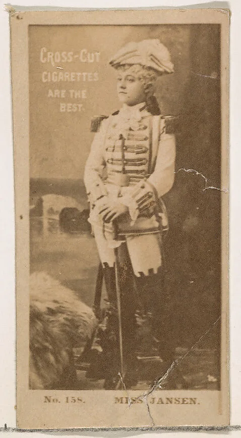 Card Number 158, Miss Marie Jansen, from the Actors and Actresses series (N145-2) issued by Duke Sons & Co. to promote Cross Cut Cigarettes — W. Duke, Sons & Co.