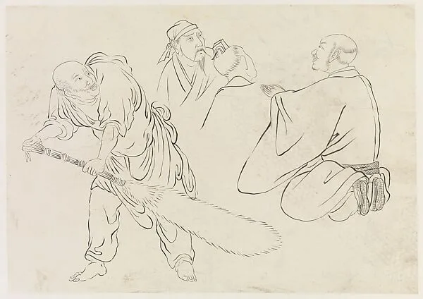 現代 謝稚柳 臨梁楷八高僧圖 鏡片|Bodhidharma and Luohans, after Liang Kai's "Eight Eminent Monks" — Xie Zhiliu
