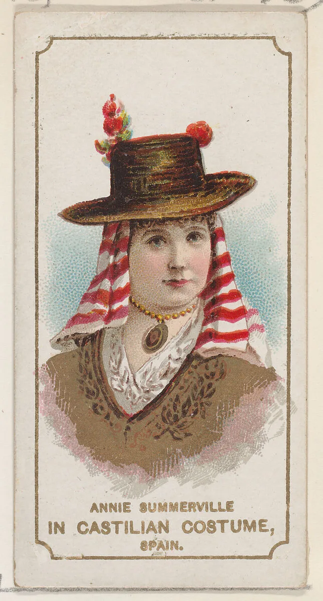 Annie Summerville in Castilian Costume of Spain, from the set Actors and Actresses, First Series (N70) for Duke brand cigarettes — W. Duke, Sons & Co.|Knapp & Company