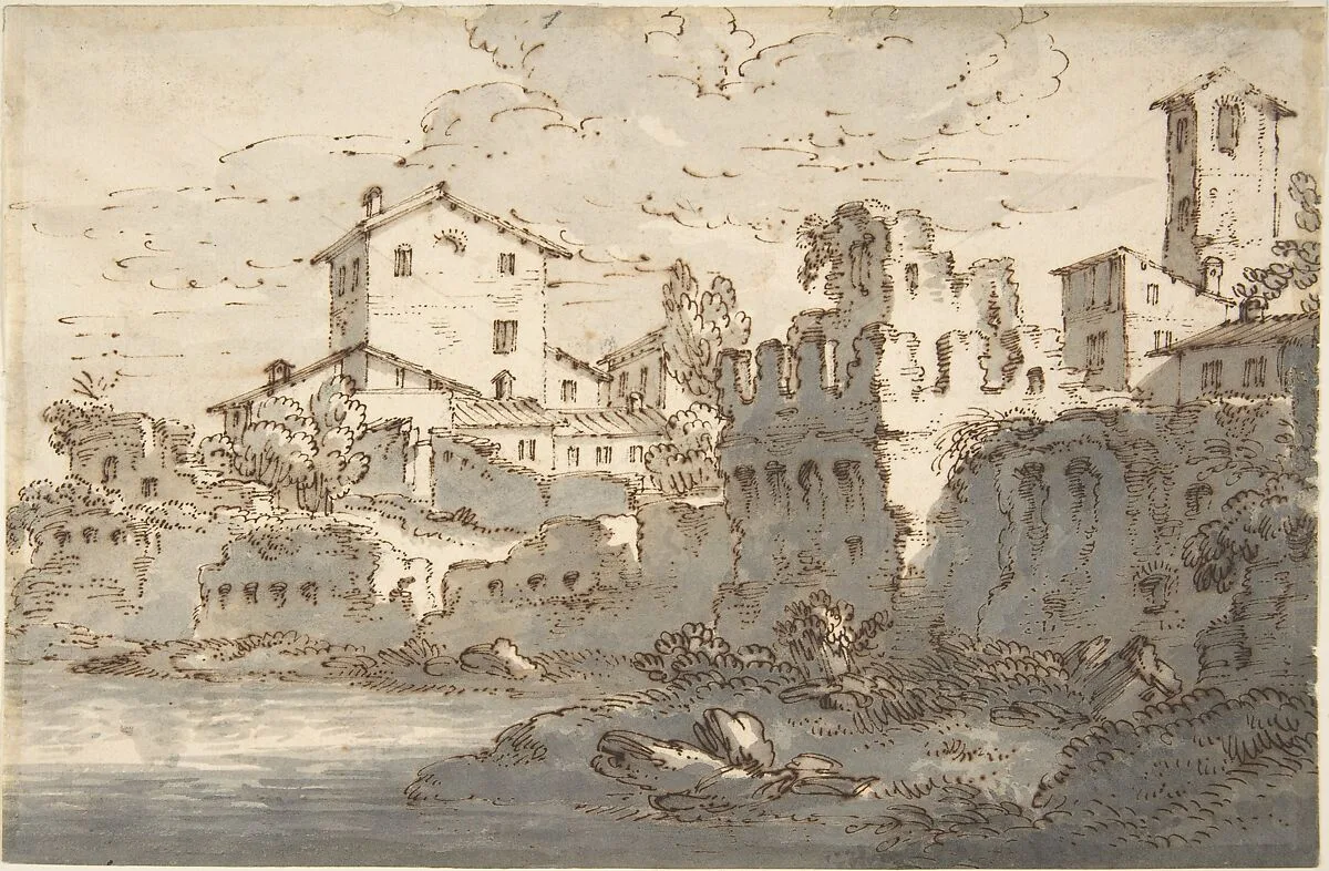 Houses by a River — Anonymous, Italian, Venetian, 18th century
