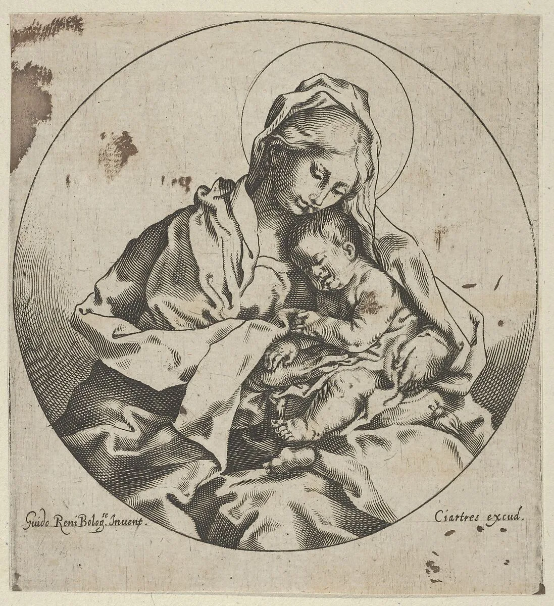 The Virgin holding the infant Christ, a circular composition, after Reni — Guido Reni|Anonymous, 17th century