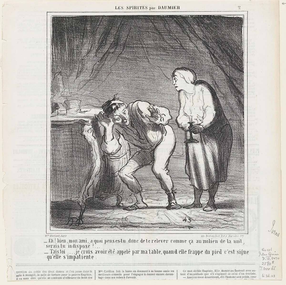 My friend, why are you up in the middle of the night, are you ill?, from 'The spiritualists,' published in Le Charivari, November 7, 1865 — Destouches|Aaron Martinet|Honoré Daumier