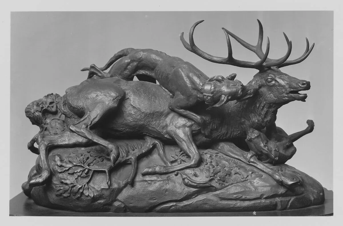 Ten-Point Stag Brought Down by Two Scotch Hounds — Antoine-Louis Barye