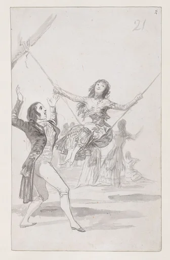 Girl on a swing, a man with his arms raised; folio 21 (recto) from the Madrid Album 'B'
