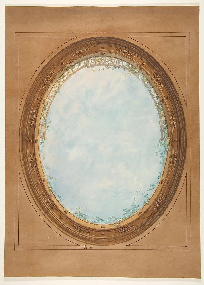 Design for a ceiling with trompe l'oeil balustrade and sky — Jules-Edmond-Charles Lachaise|Eugène-Pierre Gourdet