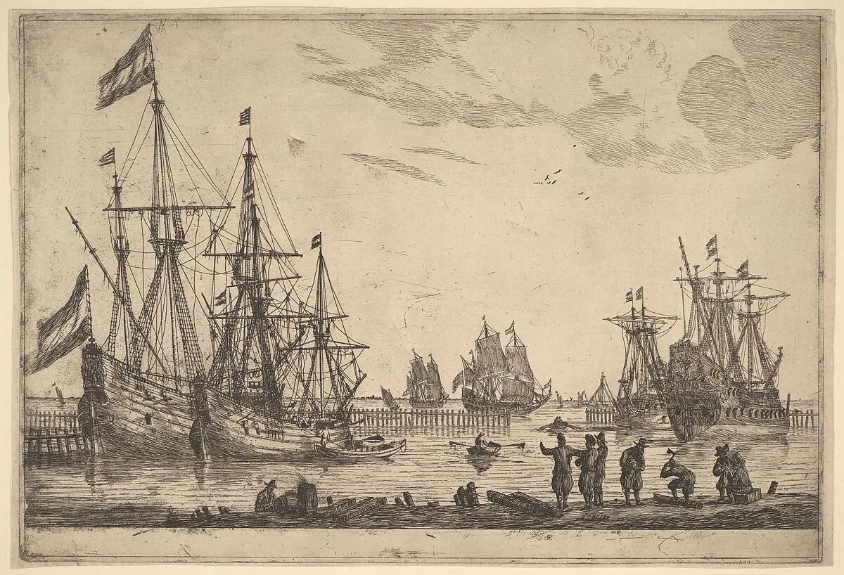 Four Sailing Vessels near a Breakwater — Reinier Nooms, called Zeeman