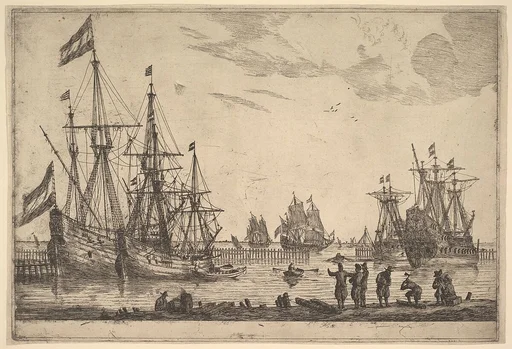 Four Sailing Vessels near a Breakwater