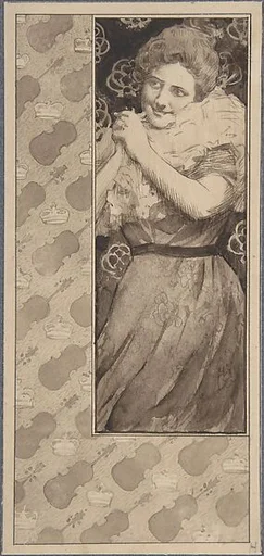 Young Woman, Three-quarter length Vignetted against Background of Crowns and Violins