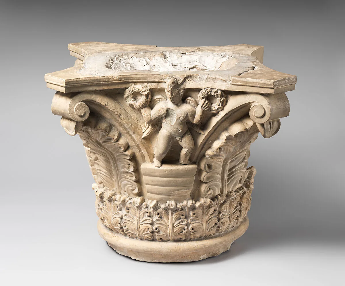 Capital with Putti Holding Wreaths and with Acanthus Leaves — Unknown